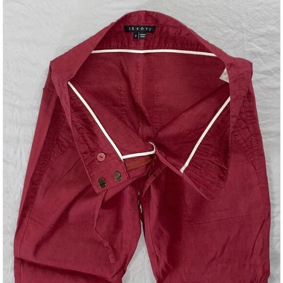 Theory Sidonia T Linen Blend Cropped Chino Pants With Drawstring Women's Size 0 - Picture 3 of 5